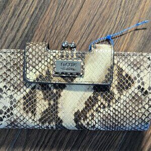 NICOLE MILLER Faux Leather Brown & Cream Snakeskin Wallet NWOT